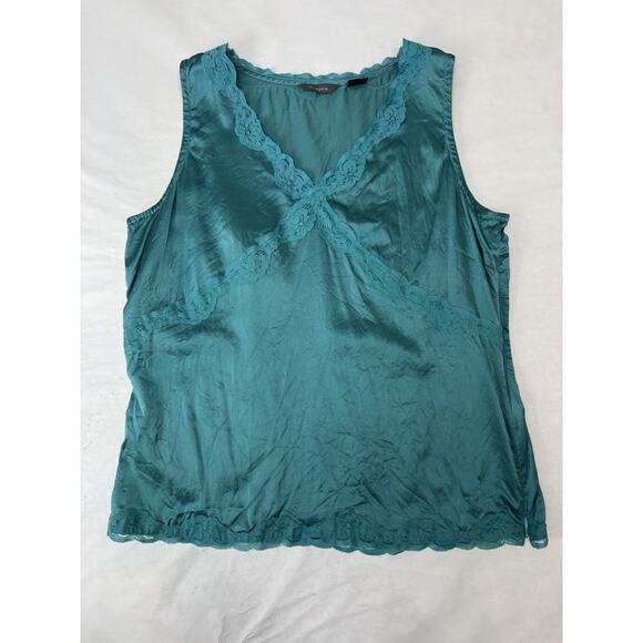 Y2K 100% Silk Lace Basic Layering Tank Top Teal Liz Claiborne Size 14 Petite - Picture 1 of 9